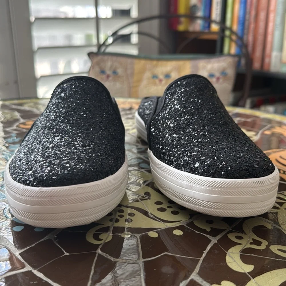 KEDS x KATE SPADE NEW YORK Double Decker Black Glitter Slip On Mules Sz: 7.5